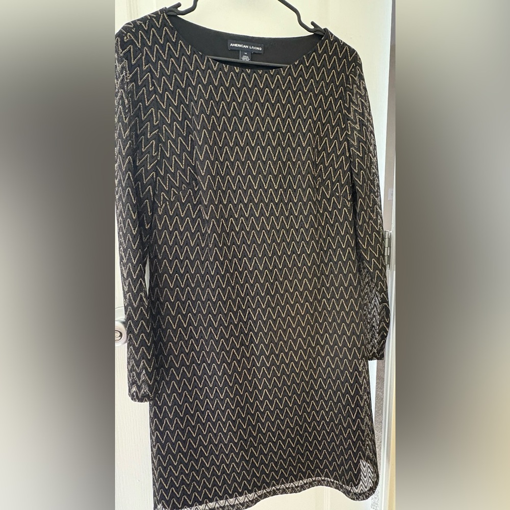 American Living Black Dress with Gold Zigzag Pattern size 14